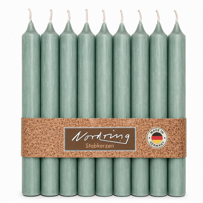 Nordring 8 Stück Rustik Stabkerzen, Moosgrün, Höhe 18 cm ø 22 mm