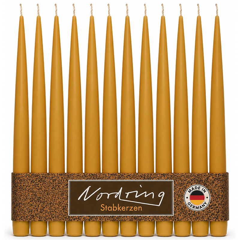 Nordring 12 Stück Spitzkerzen, Senf, Höhe 25 cm ø 23 mm
