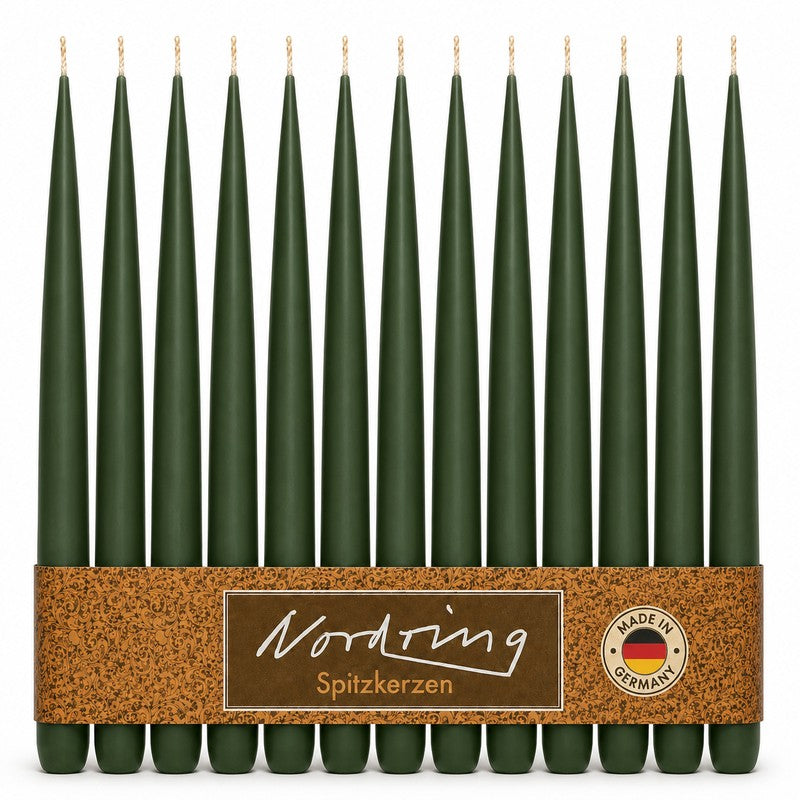 Nordring 12 Stück Spitzkerzen, Dunkelgrün, Höhe 25 cm ø 23 mm