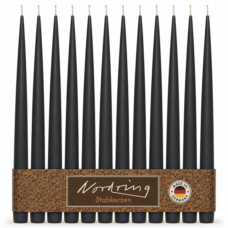 Nordring 12 Stück Spitzkerzen, Dunkelgrau, Höhe 25 cm ø 23 mm