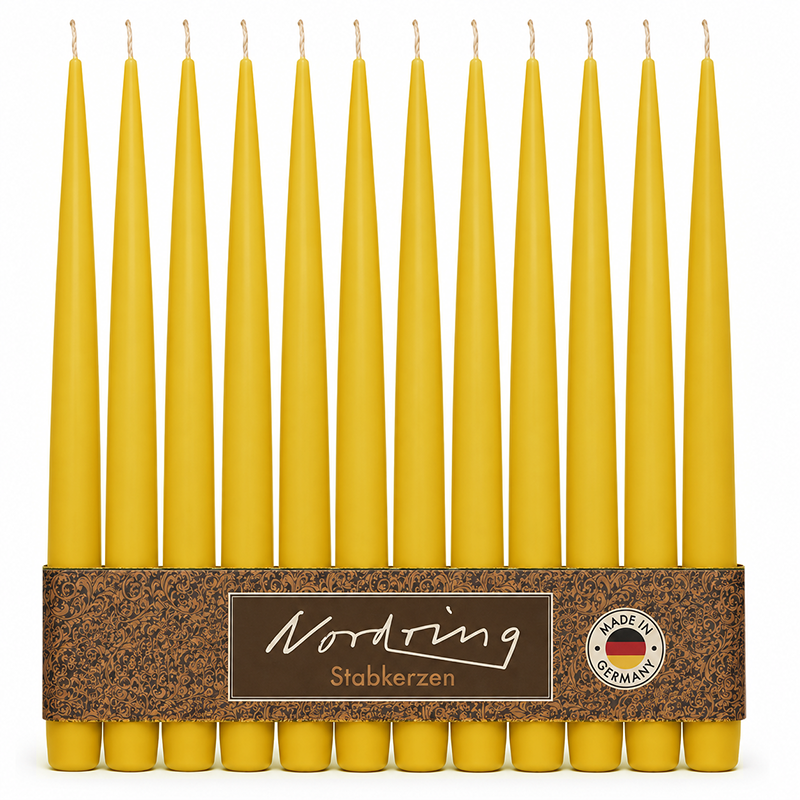 Nordring 12 Stück Spitzkerzen, Gelb, Höhe 25 cm ø 23 mm