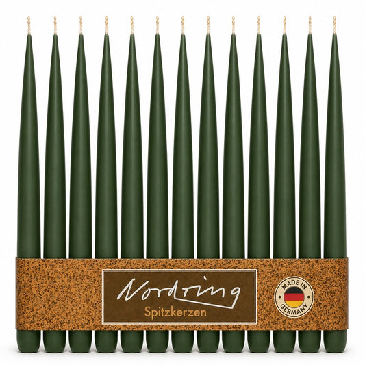 Nordring 12 Stück Spitzkerzen, Dunkelgrün, Höhe 25 cm ø 23 mm