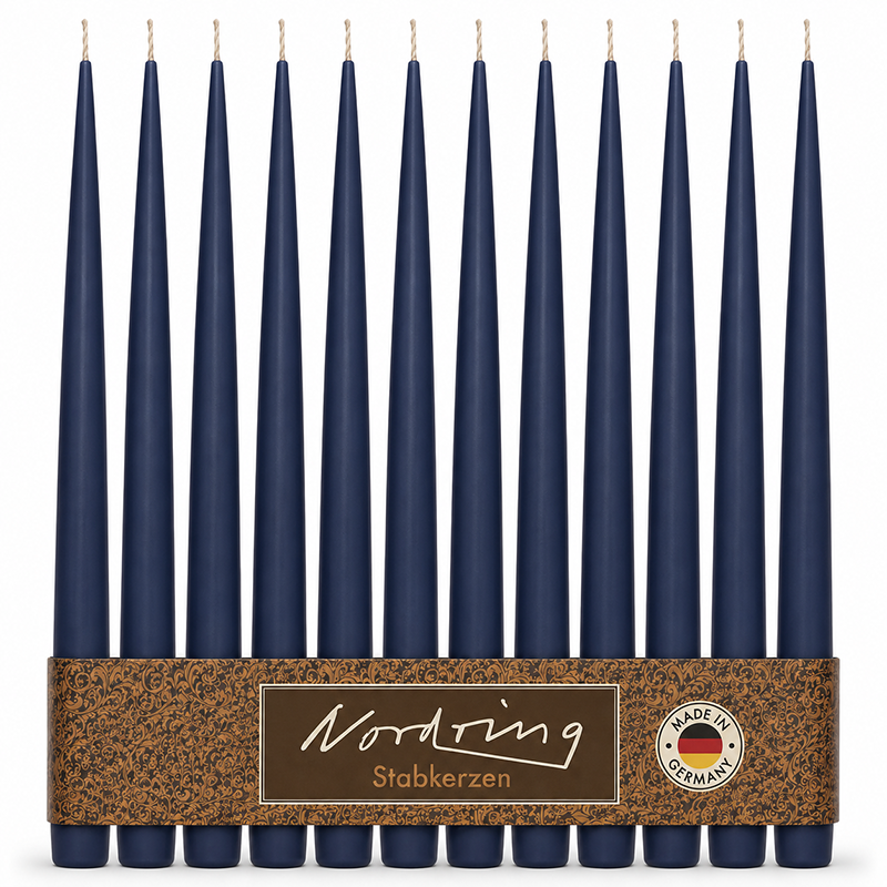 Nordring 12 Stück Spitzkerzen, Dunkelblau, Höhe 25 cm ø 23 mm