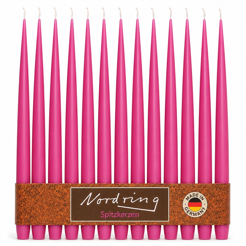 Nordring 12 Stück Spitzkerzen, Fuchsia, Höhe 25 cm ø 23 mm