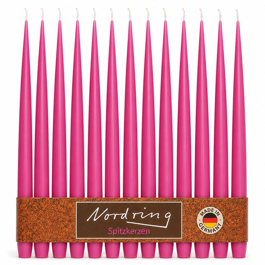 Nordring 12 Stück Spitzkerzen, Fuchsia, Höhe 25 cm ø 23 mm